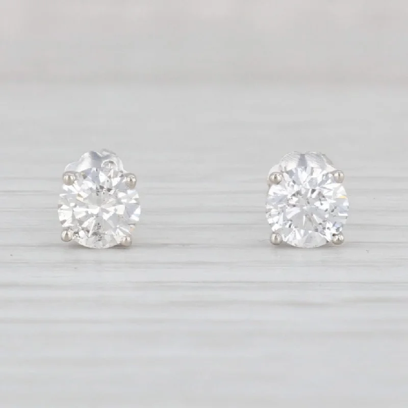 Trendy Silver Earrings for Women-1ctw Round Diamond Solitaire Stud Earrings 14k White Gold Pierced Studs