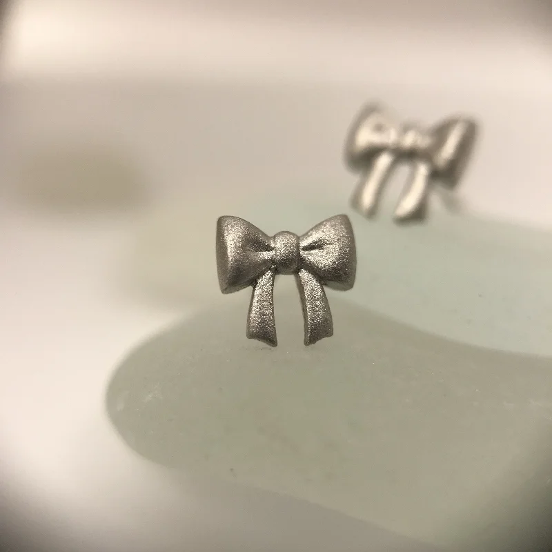 Vintage Gemstone Earrings for Women-Platinum Mini Bow Earrings