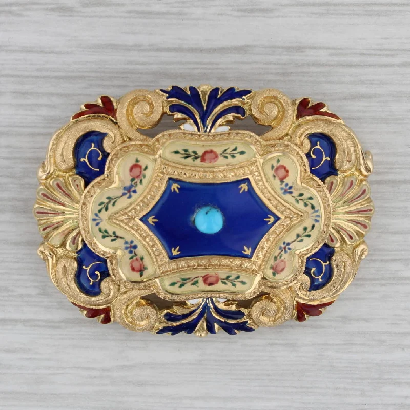 Luxury Crystal Brooch-Antique Turquoise Ornate Floral Brooch 18k Gold Enamel Pin