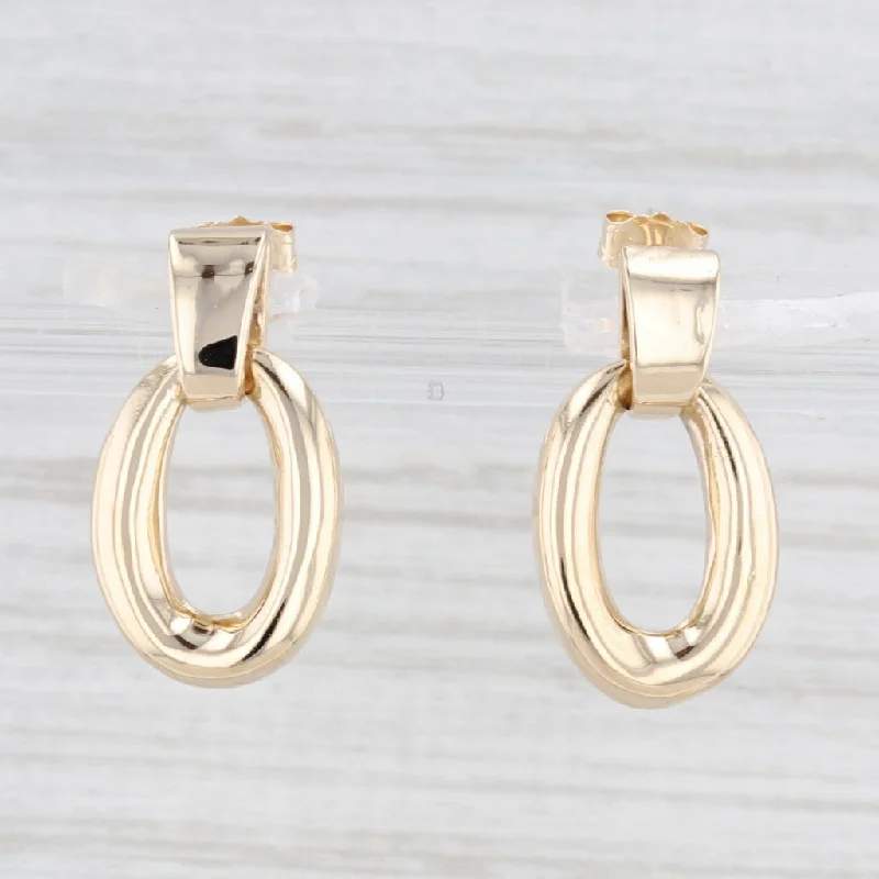 Simple Gold Drop Earrings for Work-Oval Dangle Earrings 14k Yellow Gold Pierced Drops