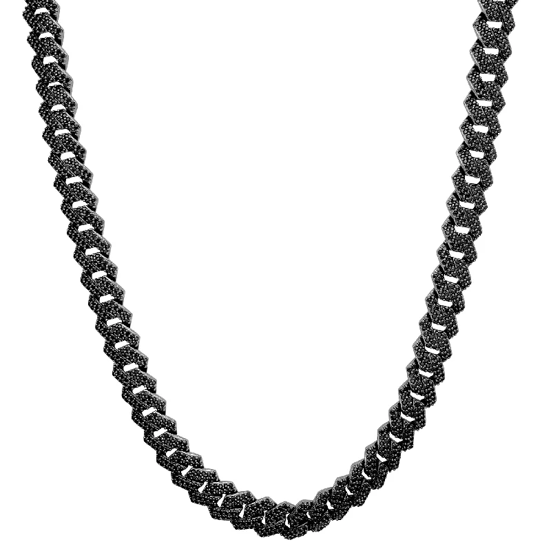 Large Diamond Necklace for Evening Events-Black Ice Monaco Edge Chain (Silver)