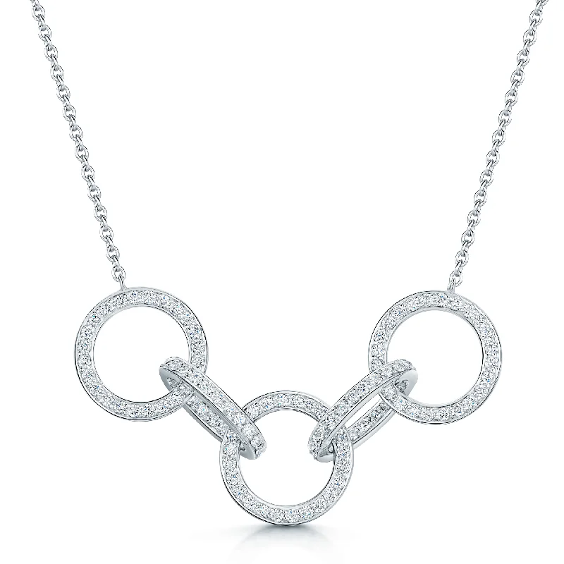 Statement Necklace with Large Gemstones-18ct White Gold Interlocking Diamond Pendant.