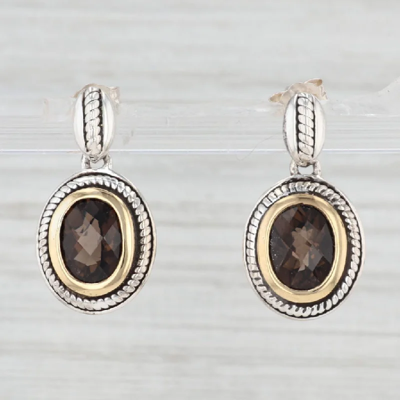 Colorful Acrylic Earrings for Festivals-3.40ctw Oval Smoky Quartz Dangle Earrings 18k Gold Sterling Silver