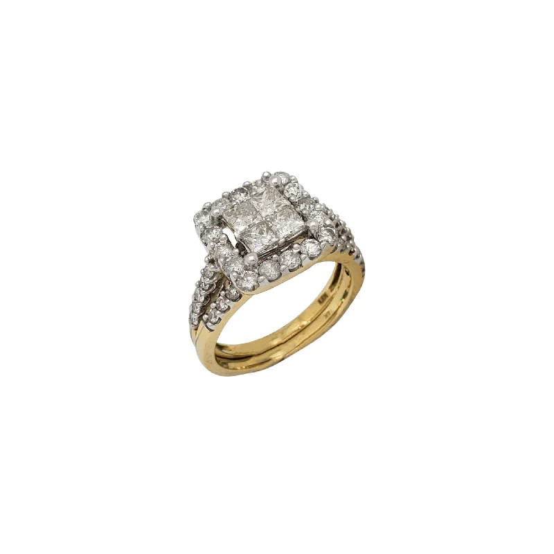 Trendy Gold Ring for Fashion Enthusiasts-Diamond Halo Square Engagement Ring (14K)