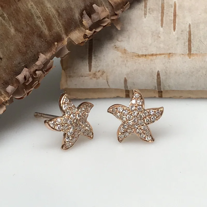 Polished Gemstone Earrings-Pave Starfish Earrings