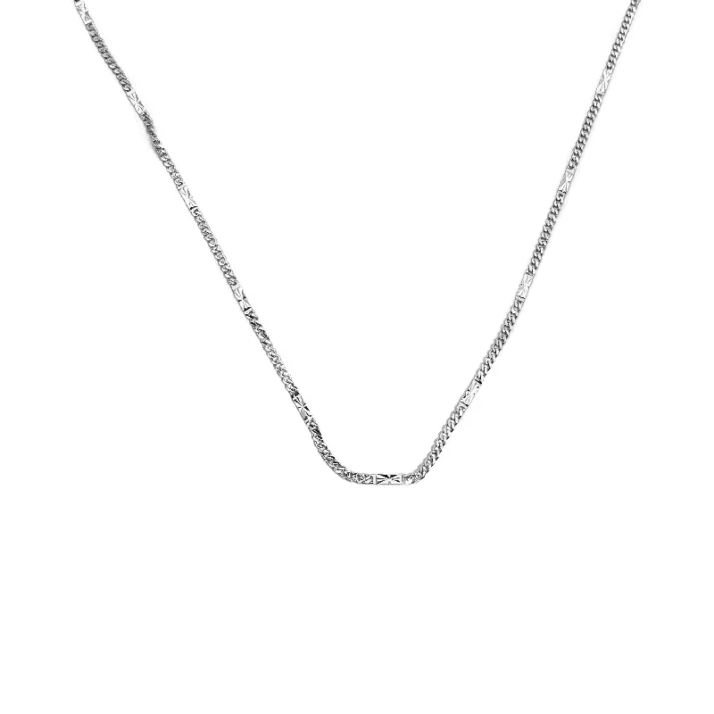 Designer Necklace with Large Crystal Pendant-Diamond-Cut Curb Chain (Platinum)