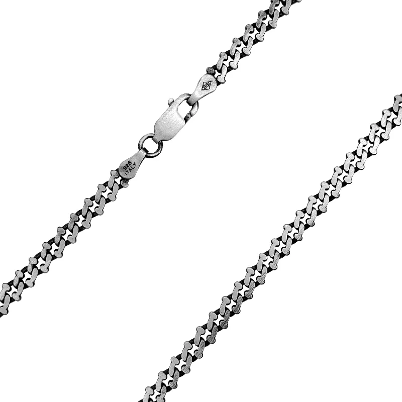 Elegant Diamond Necklace for Weddings-Antique-Finish Bones Cuban Necklace (Silver)