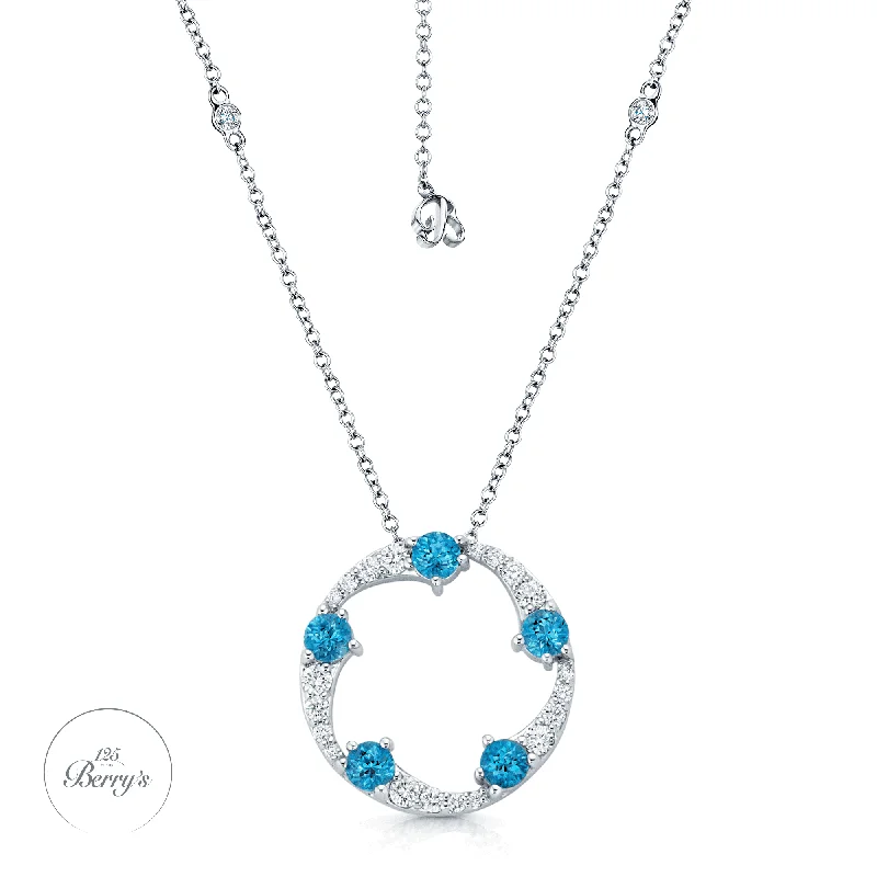 Trendy Silver Necklace for Summer Style-OPEIA Collection 18ct White Gold Aquamarine And Diamond Fancy Large Circle Pendant With Chain