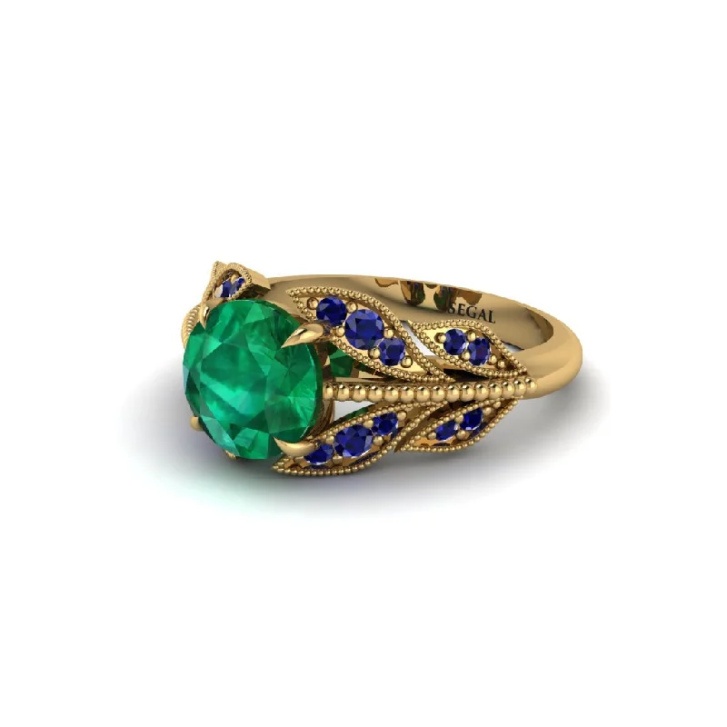 Vintage Gold Ring with Emerald Cut Diamond-Emerald Majestic Leaf Gold Engagement Ring - Makenna No. 64