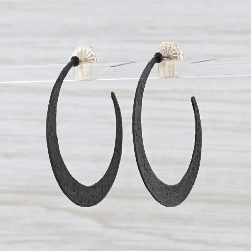 Beautiful Drop Earrings for Parties-New Nina Nguyen Hammered Hoop Earrings Oxidized Sterling Silver Pierced Hoops