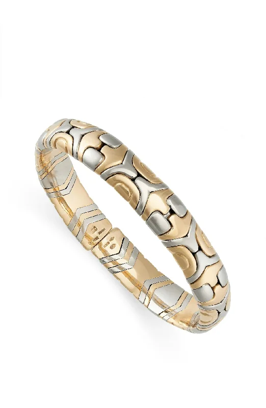 Simple Gold Bangles for Casual Look-Bulgari Alveare Gold and Steel Cuff Bangle