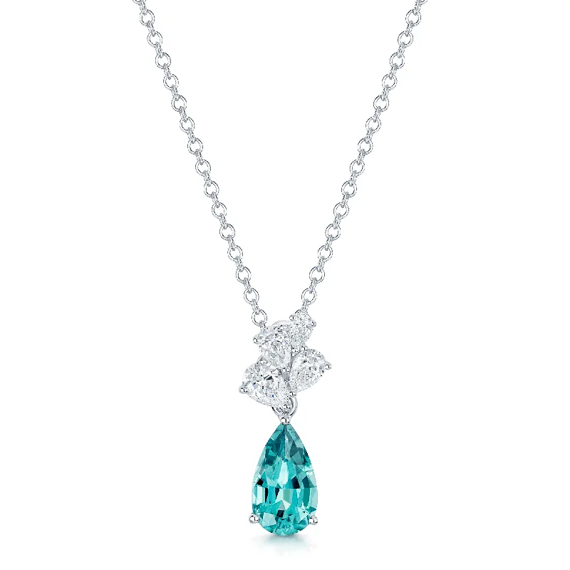 Customizable Pendant Necklace for Special Occasions-18ct White Gold Pear Cut Indicolite Tourmaline And Diamond Drop Pendant