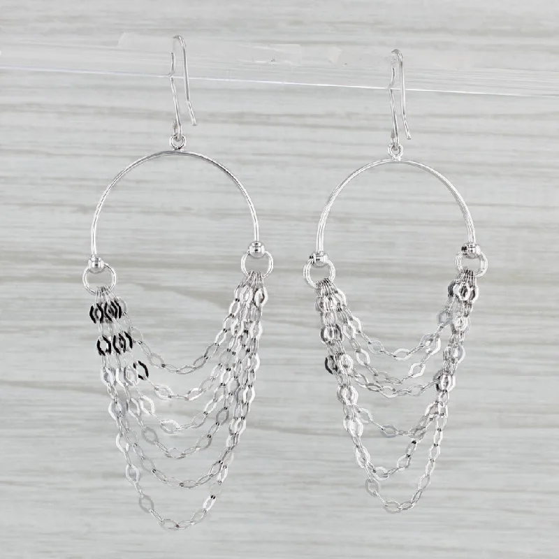 Unique Silver Earrings for Fashion-Chain Dangle Hoop Earrings 18k White Gold Hook Posts Round Hoops