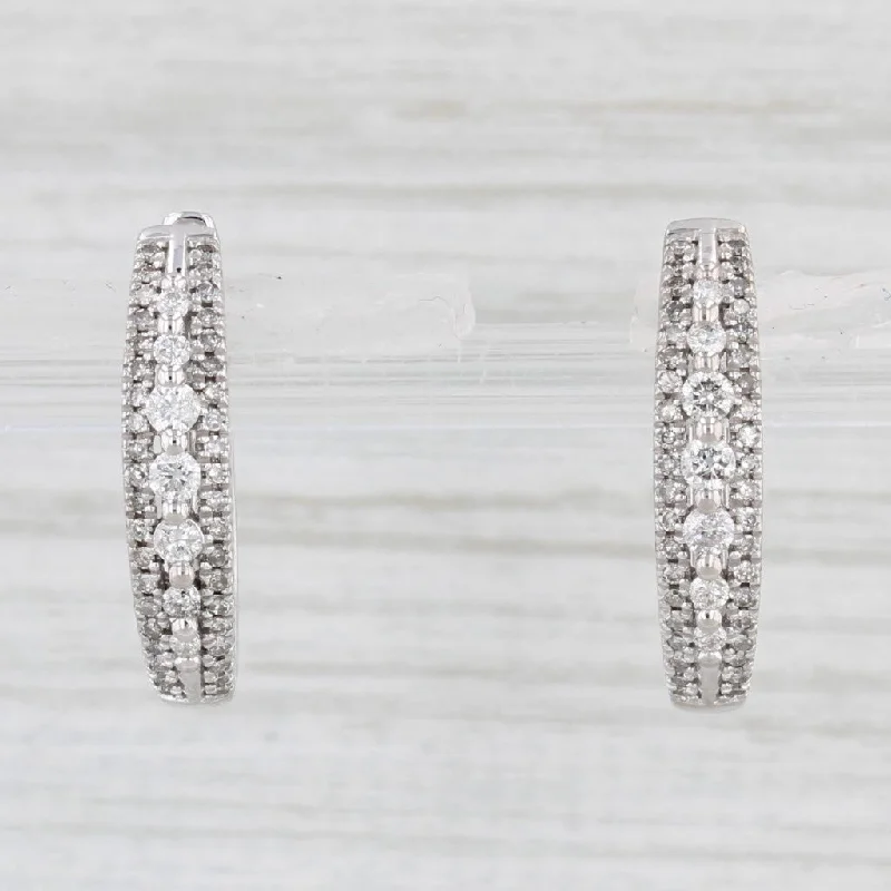 Trendy Earrings for Daily Wear-0.34ctw Diamond Hoop Earrings 10k White Gold Hinged Snap Top