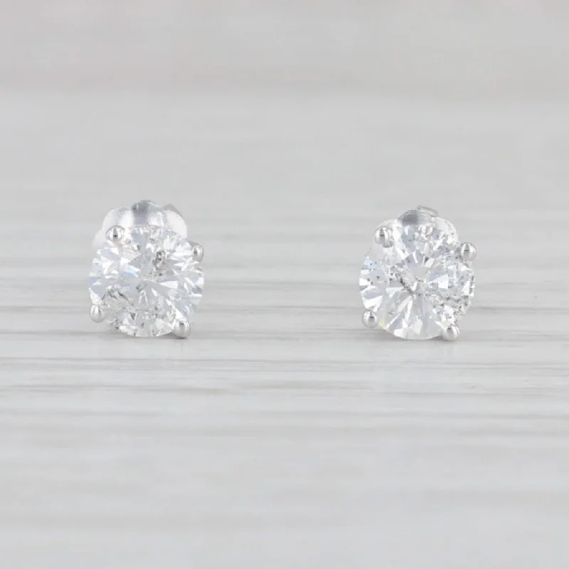 Unique Vintage Earrings-0.98ctw Round Diamond Stud Earrings 14k Gold Solitaire Studs