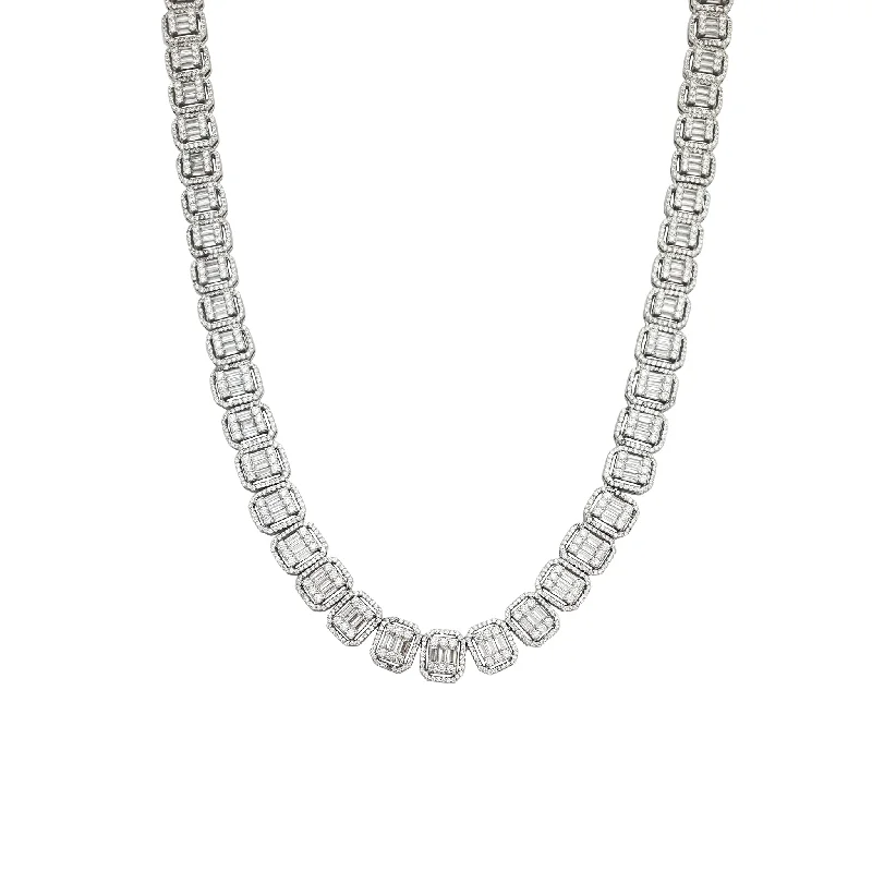 Fashionable Silver Necklace for Formal Events-Iced-Out Baguette Box Link CZ Necklace (Silver)