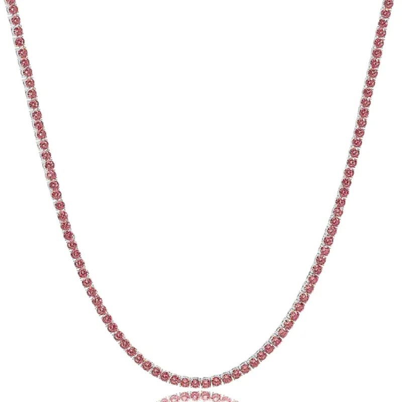 Elegant Sapphire Necklace for Weddings-Red Zirconia Tennis Necklace (Silver)