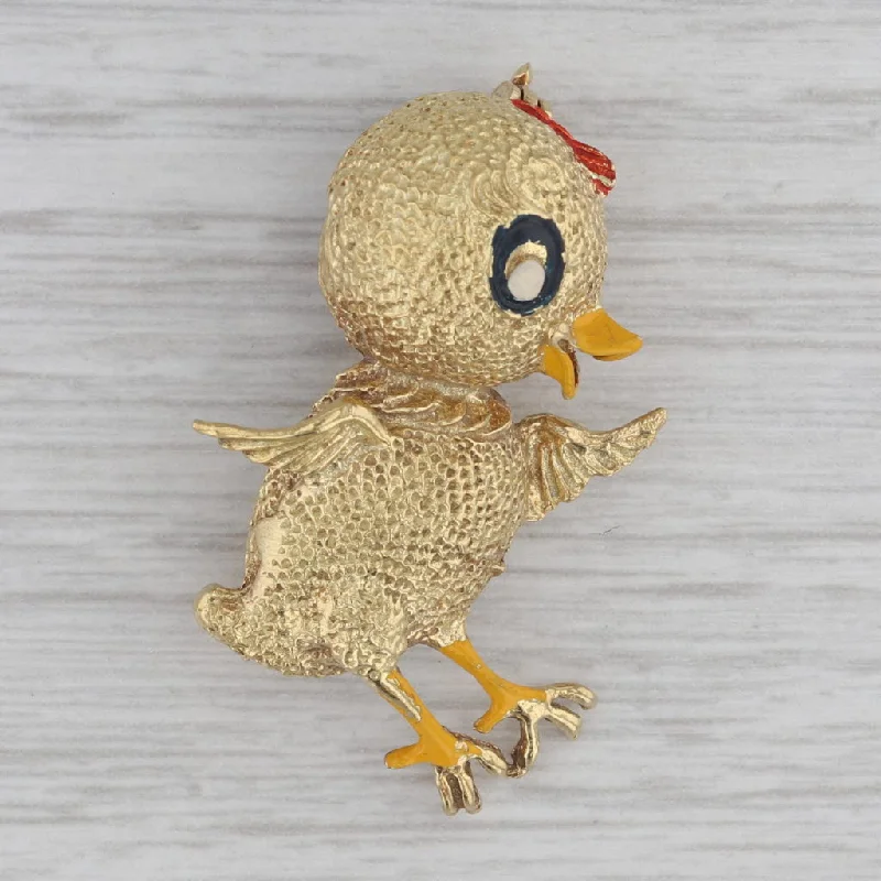 Unique Brooch With Gold Accents-Vintage Little Chicken Brooch 18k Yellow Gold Enamel Pin