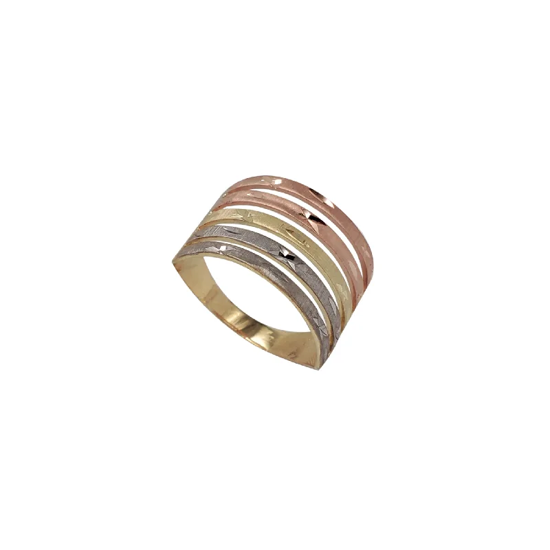 Simple Silver Band with Engraving for Anniversary-Tricolor 5-Rows Semanario Ring (14K)