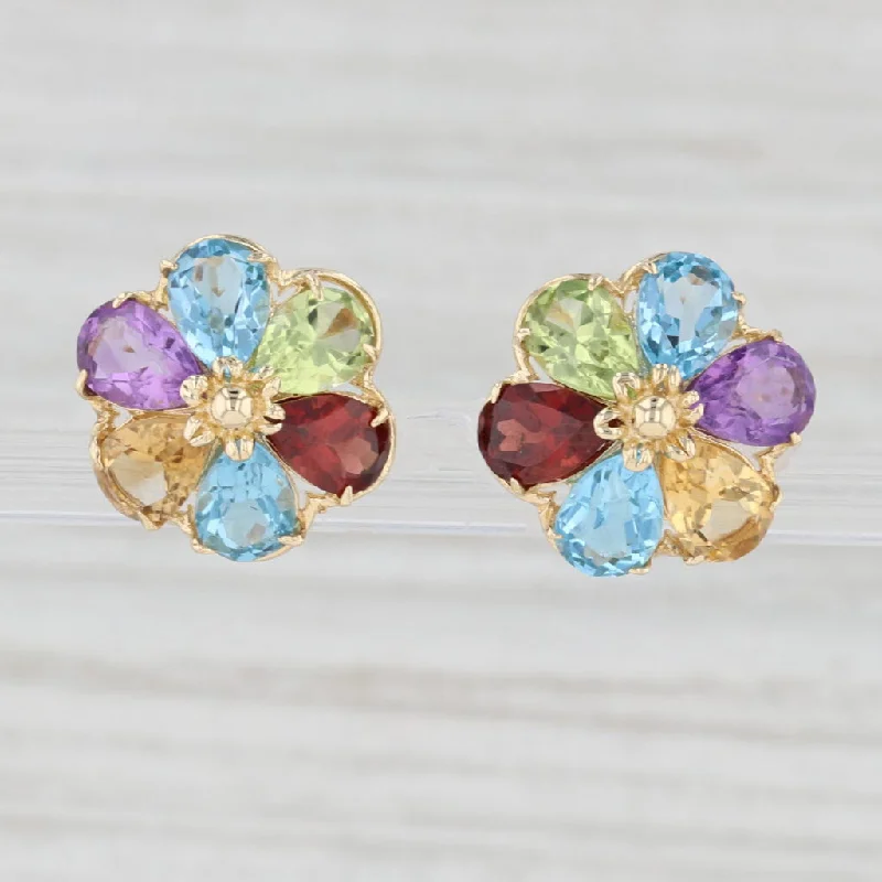 Large Diamond Earrings for Weddings-5.30ctw Gemstone Flower Stud Earrings 14k Gold Topaz Garnet Peridot Citrine