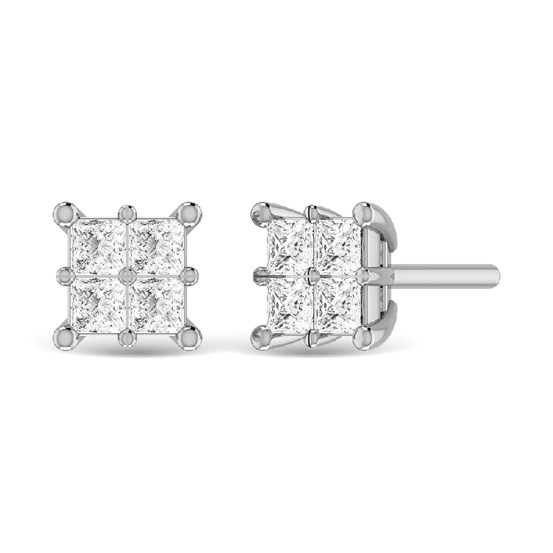 Bright Colored Earrings for Women-Diamond 1 Ct.Tw. Princess Cut Fashion Earrings in 14K White Gold