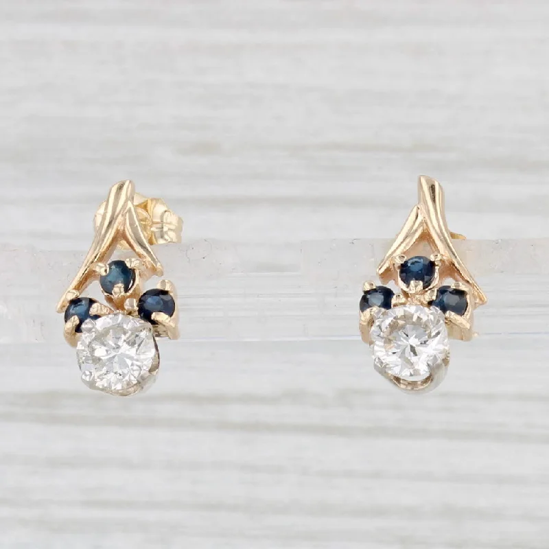 Custom Engraved Earrings-0.97ctw Blue Sapphire Diamond Earrings 14k Yellow Gold Drops