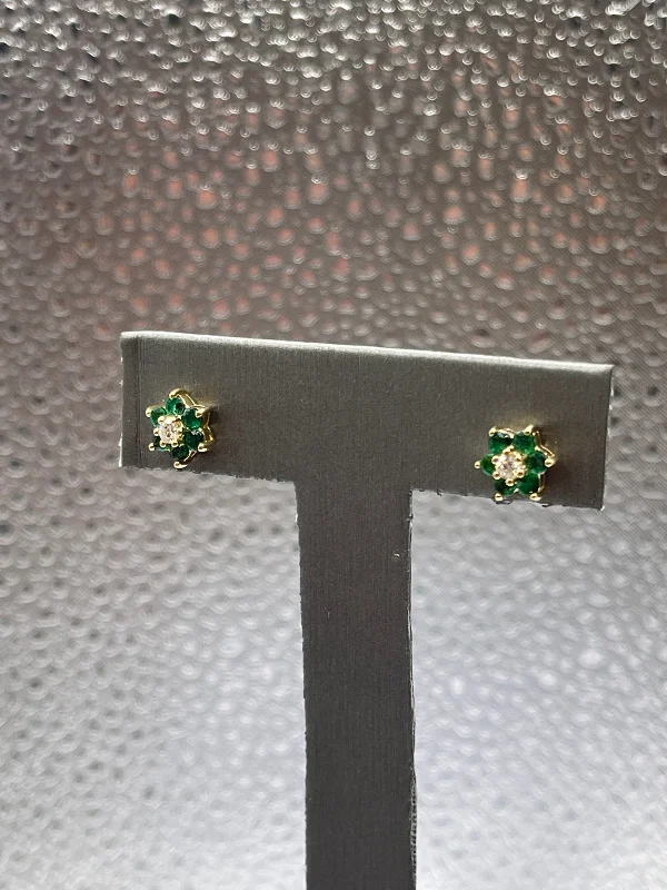 Colorful Acrylic Earrings for Summer-Ladies 14 Karat Solid Yellow Gold Emerald and Diamond Floral Earrings