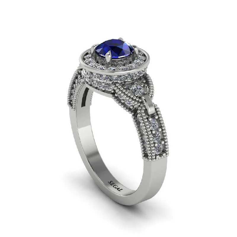 Designer Platinum Ring for Men-Sapphire Double Halo Handmade Engagement Ring - Gracelyn No. 15