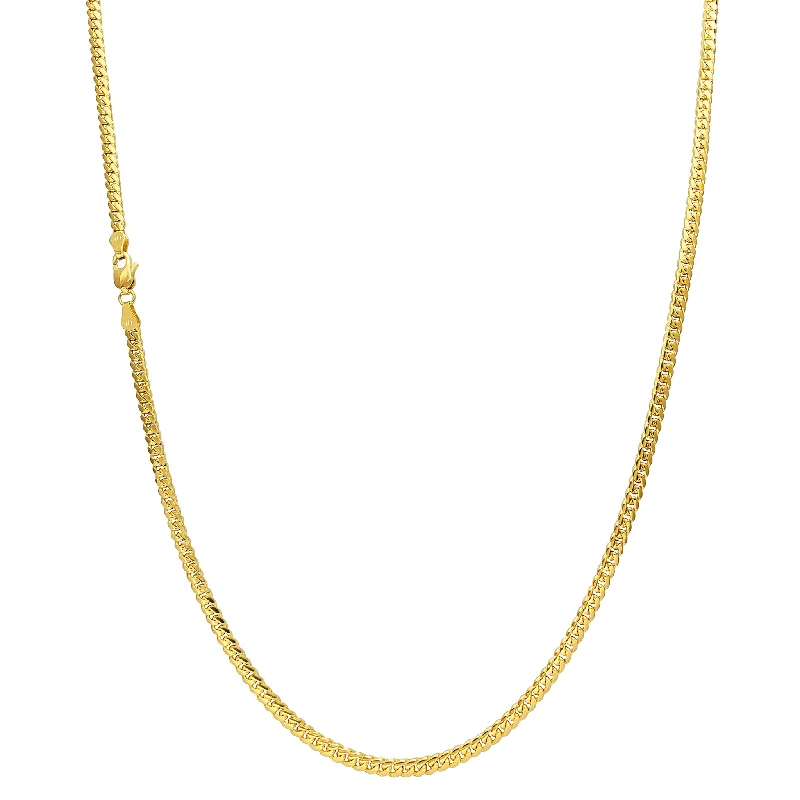 Classic Silver Necklace for Casual Look-[Lobster Lock] Solid Miami Cuban Chain (14K)