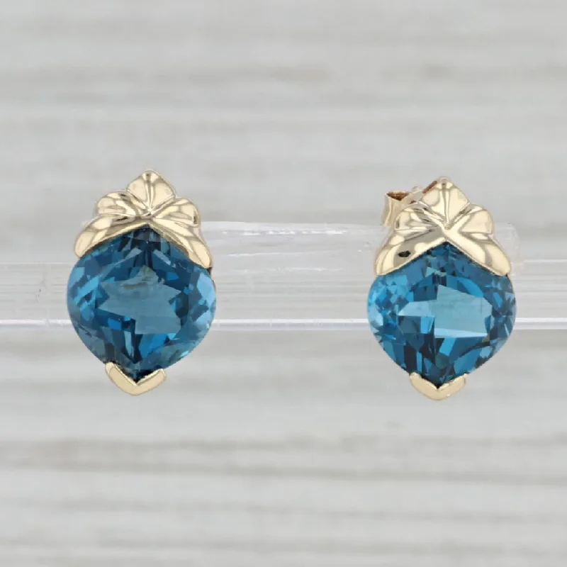 Geometric Drop Earrings-6ctw London Blue Topaz Solitaire Stud Earrings 14k Yellow Gold