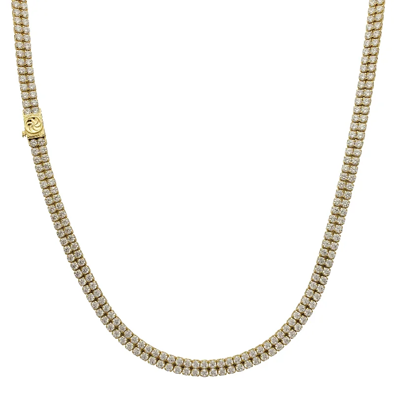 Designer Gold Necklace with Ruby Pendant-2-Row Tennis Chain (14K)