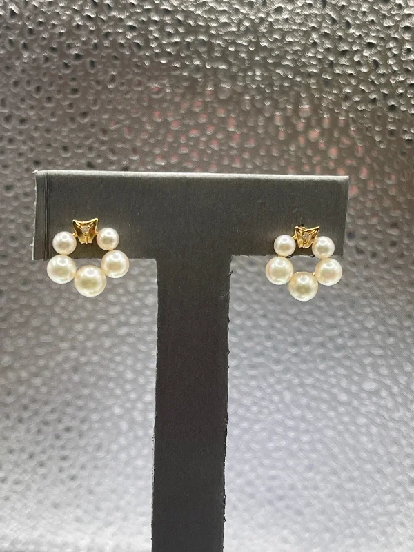 Large Gold Drop Earrings-A Gorgeous Ladies 14 Karat Yellow Gold Pearl & Diamond Hoop Stud Earrings