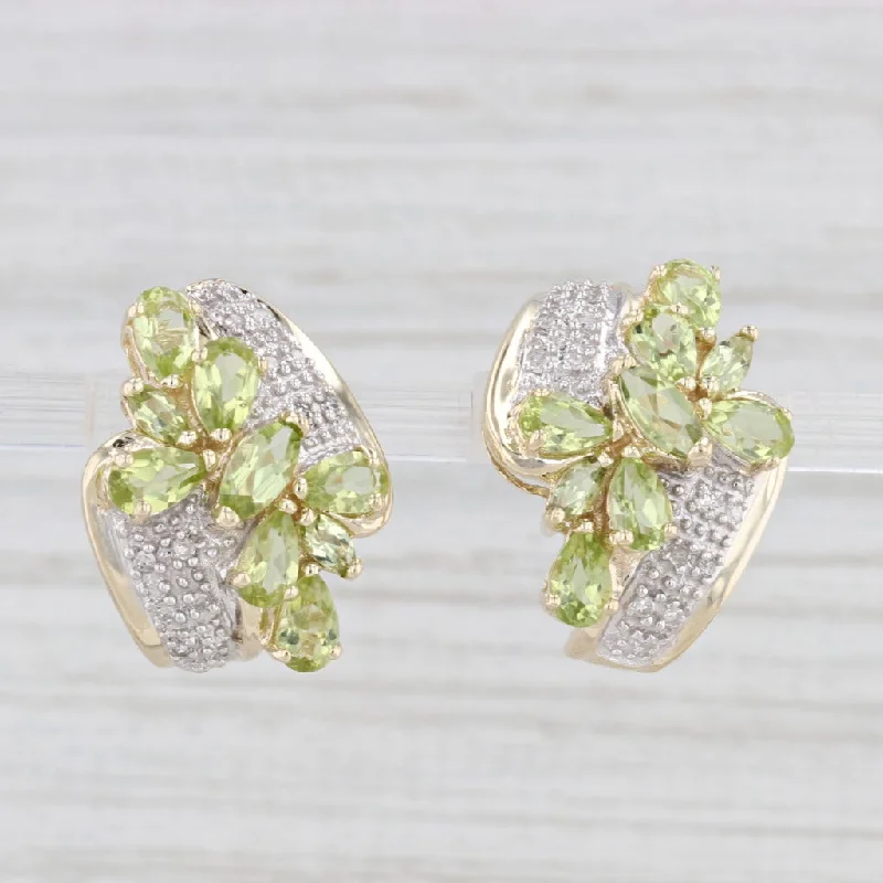 Unique Sterling Silver Earrings-3.89ctw Green Peridot Diamond Drop Earrings 10k Yellow Gold