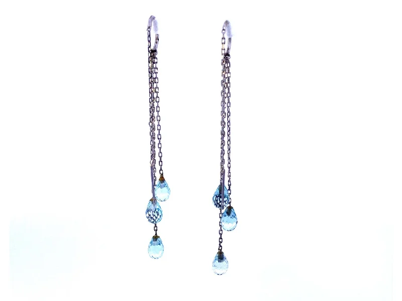 Simple Hoop Earrings for Everyday Use-Briolette Cut Aquamarine Dangle Earrings in 14k White Gold