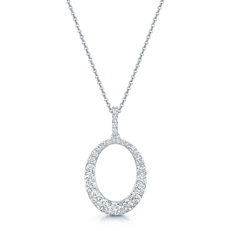 Luxury Silver Necklace with Diamonds-18ct White Gold Round Brilliant Cut Diamond Oval Open Pendant With A Diamond Set Bale