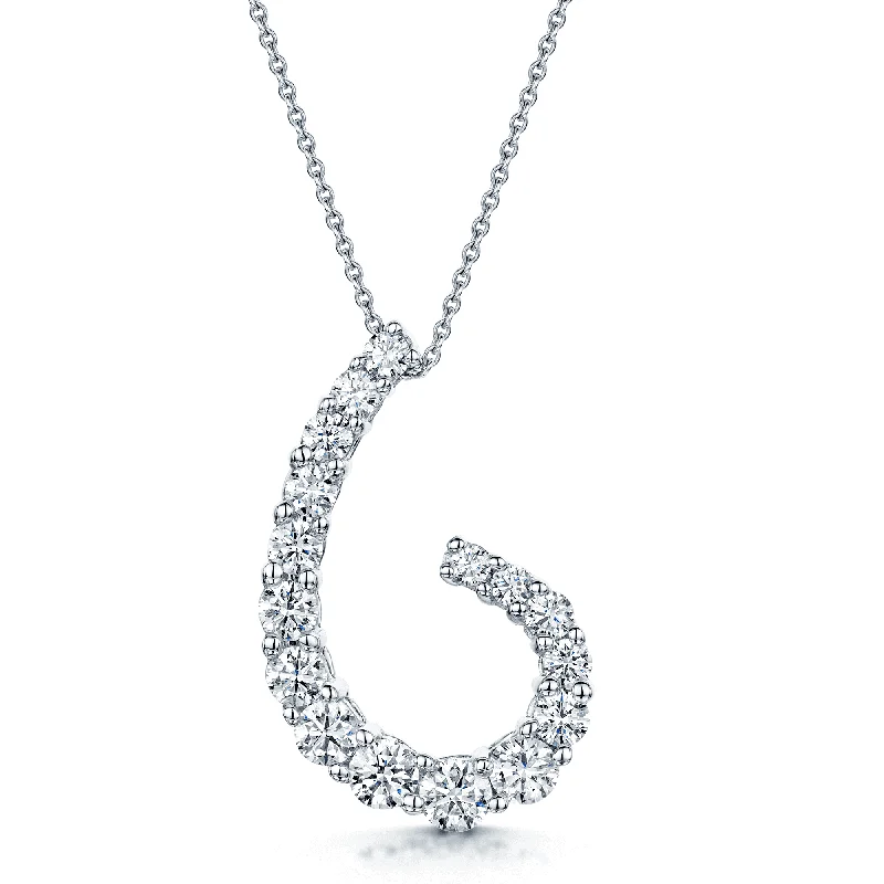 Customizable Sterling Silver Necklace for Weddings-18ct White Gold Graduated Round Brilliant Diamond Swirl Pendant