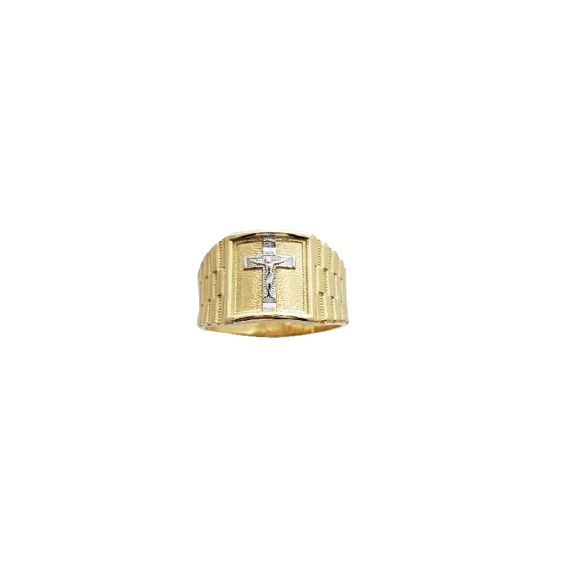 Classic Men’s Ring with Simple Design and Text-Presidential Cross Ring (14K)