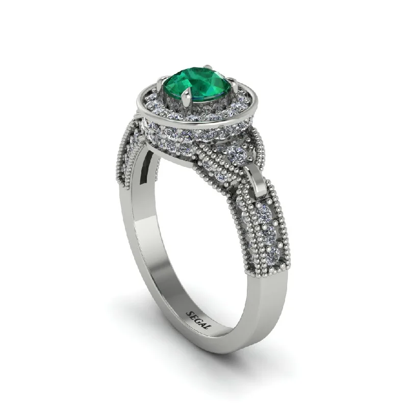 Custom Stackable Rings for Couples-Emerald Double Halo Handmade Engagement Ring - Gracelyn No. 6