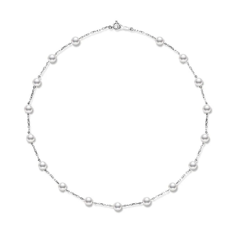 Chunky Gemstone Necklace for Bold Look-Akoya Pearl & 18ct White Gold Chain Necklace