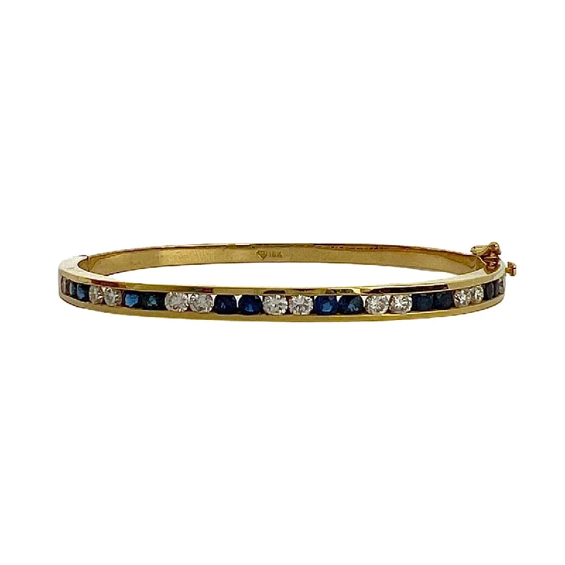 Personalized Gold Bracelet for Mother’s Day-Montclair 18K Gold Hinged Bracelet with Diamonds and Sapphire