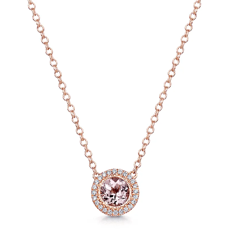 Personalized Birthstone Necklace for Grandmothers-18ct Rose Gold Morganite & Diamond Pendant