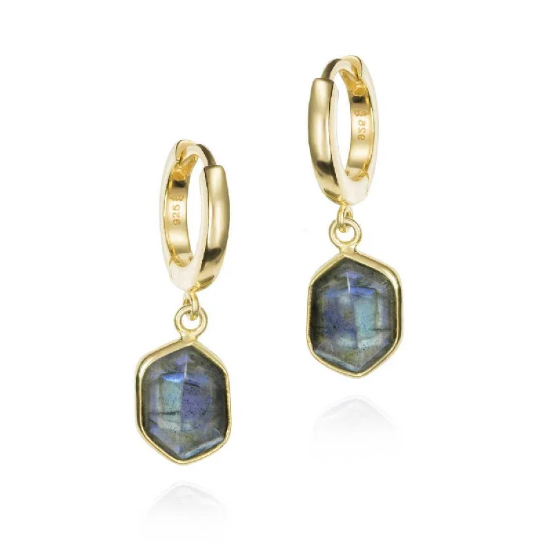 Elegant Diamond Stud Earrings-Jorge Revilla Spain Geo Labradorite Sterling 18K Gold Vermeil Drop Earrings