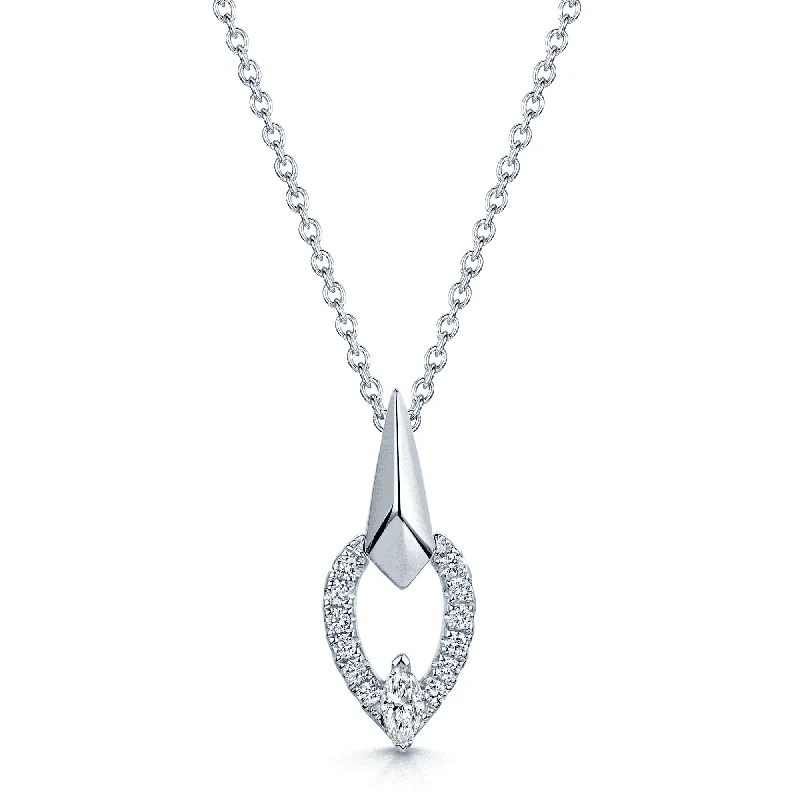 Custom Silver Name Necklace for Bridesmaids-The Origin Collection 18ct White Gold Marquise Diamond Faceted Teardrop Necklace