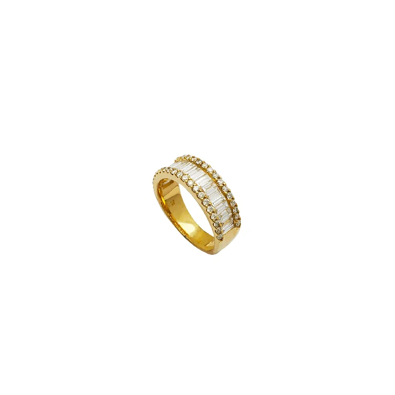 Elegant Gemstone Ring with Gold Setting-Baguette & Round Diamond Wedding Ring (14K)