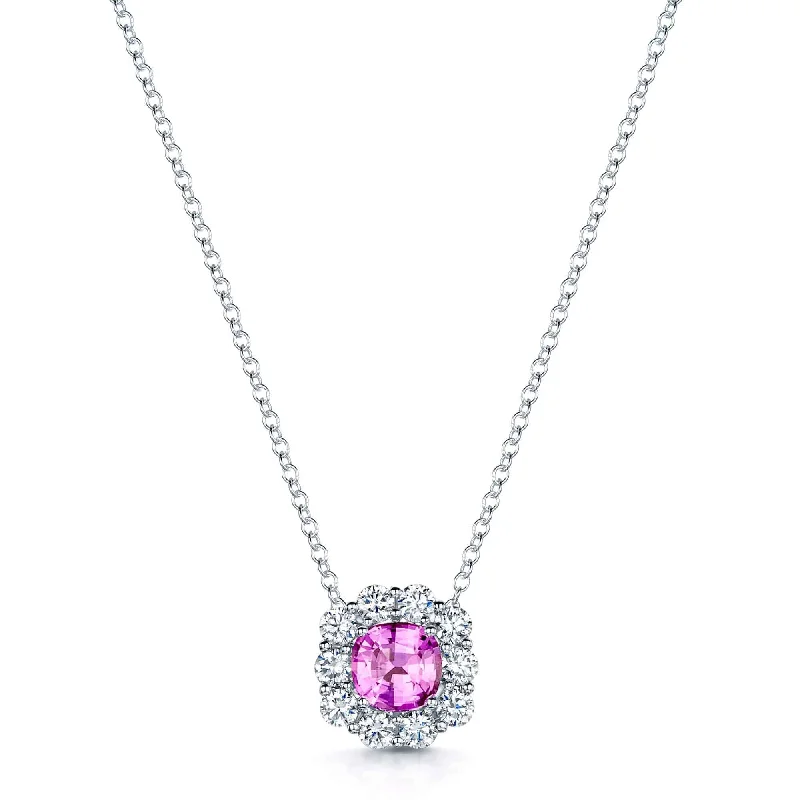 Elegant Crystal Necklace with Large Pendants-18ct White Gold Pink Sapphire and Diamond Cluster Pendant