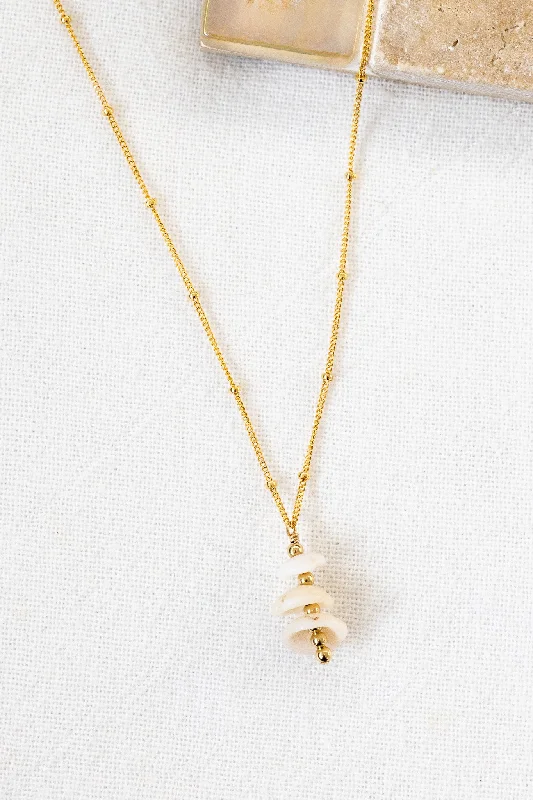 Custom Gold Necklace with Initials-Triple Stacked Puka Shell Necklace