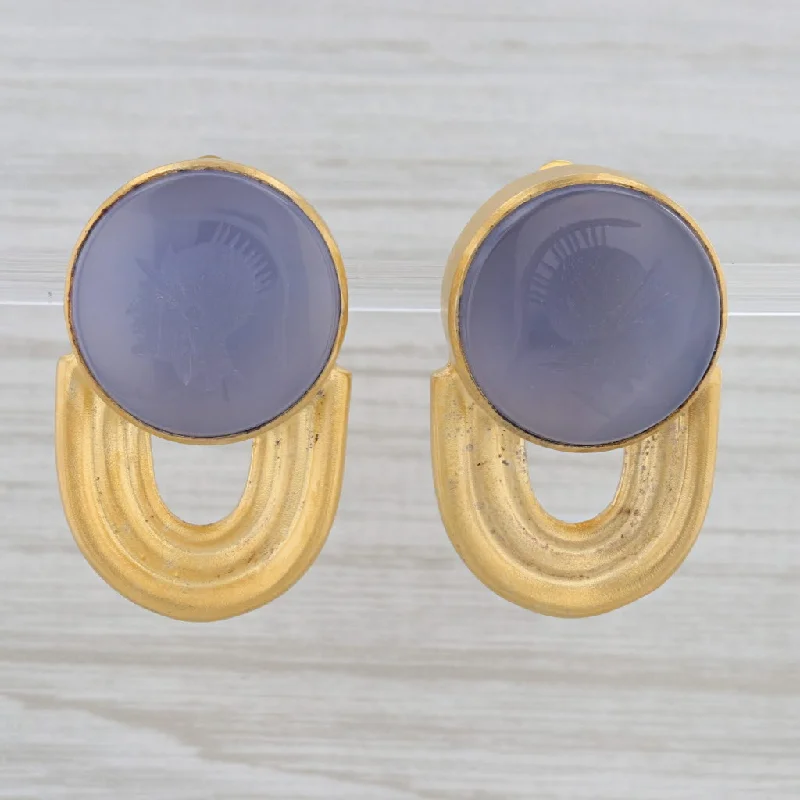 Elegant Diamond Stud Earrings-Mark Spirito Chalcedony Cameo Earrings Gold Plated Sterling Silver Clip On