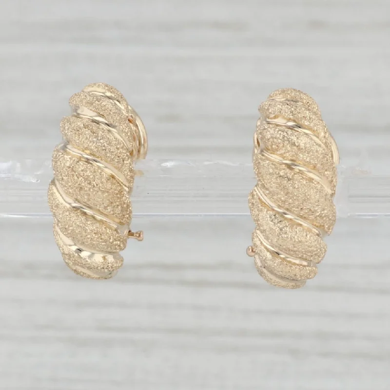 Luxury Gold Earrings for Weddings-Scalloped Croissant Drop Earrings 14k Yellow Gold Omega Backs Pierced