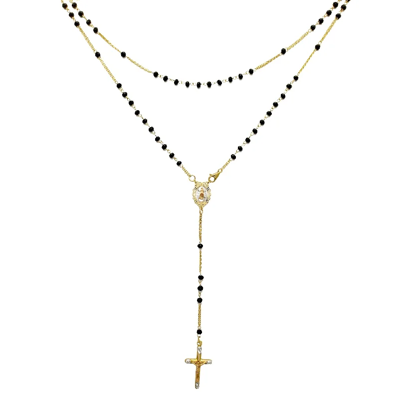 Fashionable Necklace with Charms for Teenagers-[Disco-Cut] Onyx Rosary Necklace (14K)