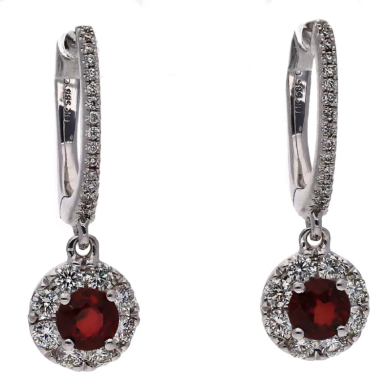 Stylish Hoop Earrings with Charms-14K White Gold Ruby and Diamond Dangle Earrings